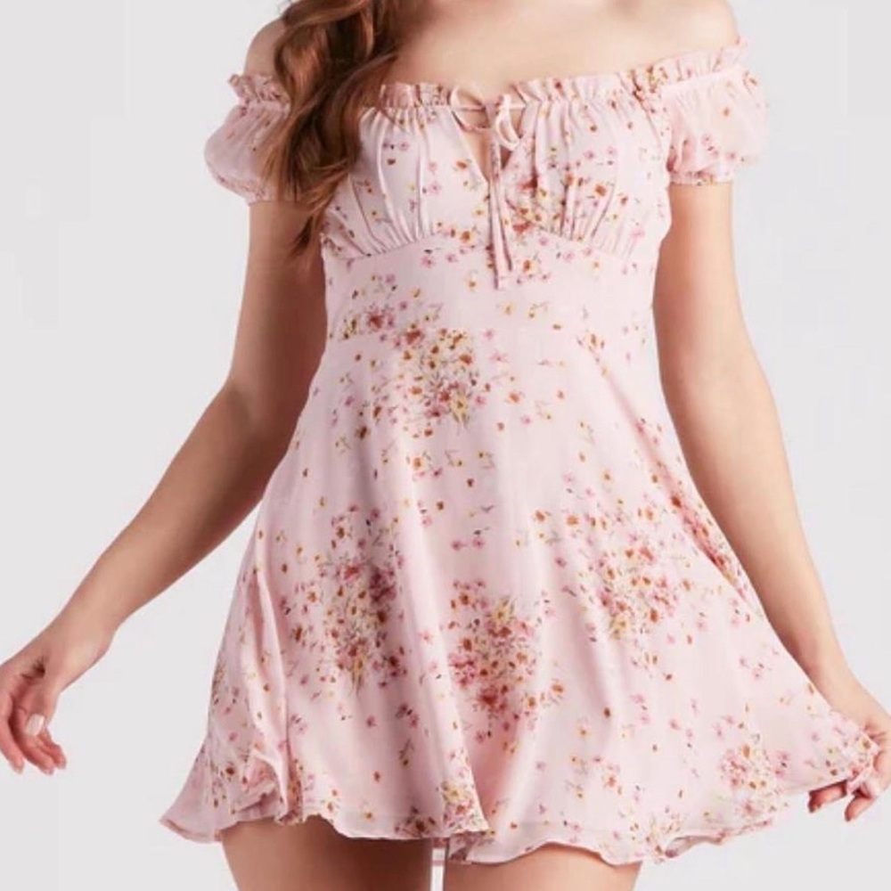 Windsor Pink Floral Off-Shoulder Mini Dress